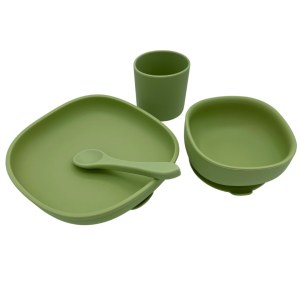 Lot de 5 coffrets repas bébé enfant en silicone 4 pièces. Kit repas bébé et enfants bas...