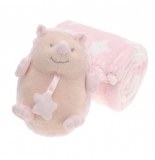 Peluche hérisson et couverture pour bébé - 16 cm - rose