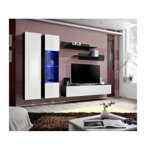 Banc tv avec led - 5 éléments - blanc et noir