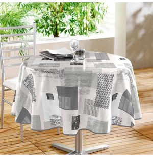 Nappe ronde - d 160 cm - pvc - carrea - gris