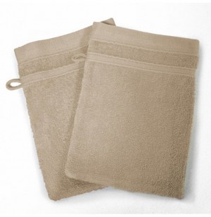 2 gants de toilette vitamine - 15 x 21 cm - eponge - taupe