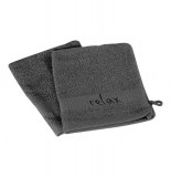 2 gants de toilette brodés relax - 16 x 21 cm - eponge - gris