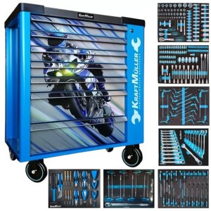 SERVANTE D'ATELIER RACING MOTO BLEU 7 TIROIRS 581 OUTILS.KM-7/7