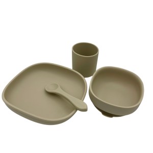 Lot de 5 coffrets repas bébé enfant en silicone 4 pièces. Kit repas bébé et enfants bas...