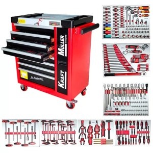 SERVANTE D'ATELIER KRAFTMULLER KM-9/7 ROUGE 296 OUTILS.