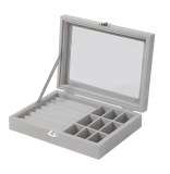 Herzberg HG-05361: Organisateur de Bijoux en Velours Avec Couvercle en Verre - 9 Grille...