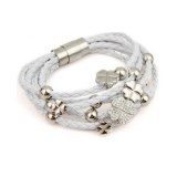 Grossiste Bracelet trèfle cuir plaquage or blanc