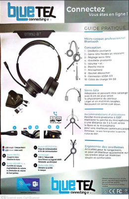 Bluetel BT-892BT : Casque sans fil Bluetooth idéal pour le télétravail, appels ou de pa...