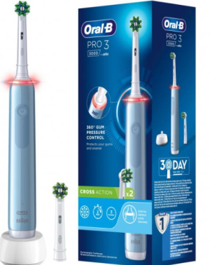 Oral-B Brosse à dent électrique PRO 3 3000 avec 2 têtes de brosse CrossAction Bleu 759752