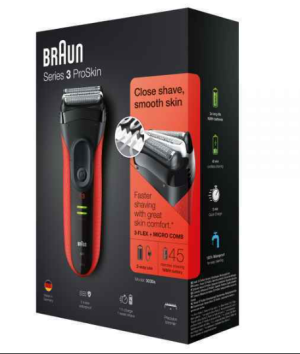 BRAUN Rasoir électrique Série 3 modèle 3030s avec protection (noir/rouge)