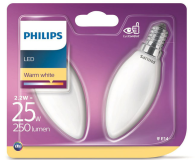 Philips Pack de 2 LED blanc chaud E14 2,2W=25W 250 Lumen