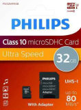 Philips MicroSDHC 32Go CL10 80mb/s UHS-I +Adaptateur au détail