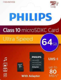 Philips MicroSDXC 64Go CL10 80mb/s UHS-I +Adaptateur au détail