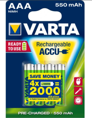 Varta Akku Micro, AAA, HR03, 1.2V/550mAh Accu Power (Pack de 4)