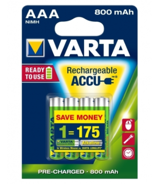 Piles Varta Micro AAA NiMH 800mAh Blister 1,2V, (Pack de 4) 56703 101 404