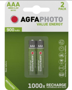 AGFAPHOTO Akku NiMH, Micro, AAA, HR03, 1.2V/900mAh - Blister (Pack de 4)