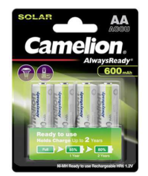 Camelion Pack de 4 piles rechargeables Always Ready Mignon AA 600mA