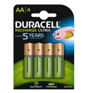 Pack de 4 piles Duracell AA Mignon 2500mAH