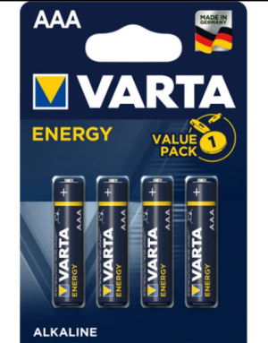 Varta Pack de 4 piles Alkaline, Micro, AAA, LR03, 1.5V - Energy, Blister