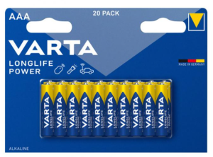 Varta Pack de 20 piles Alkaline, Micro, AAA, LR03, 1.5V Longlife Power