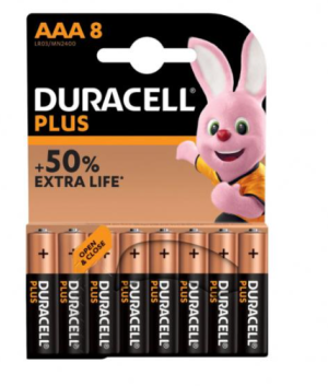 Duracell Pack de 8 piles Alkaline Plus Extra Life MN2400/LR03 Micro AAA