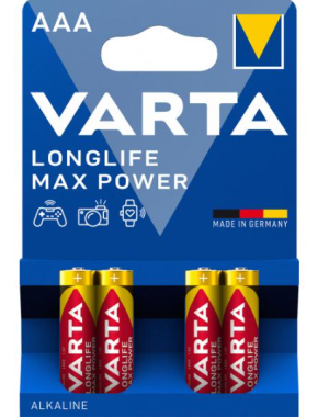 Varta Pack de 4 Piles Alkaline, Micro, AAA, LR03, 1.5V Longlife Max Power