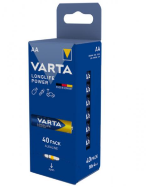 Varta Pack de 40 piles Alkaline, Mignon, AA, LR06, 1.5V Longlife Power