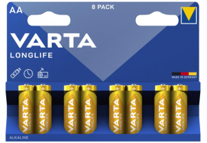 Varta Pack de 8 piles Alkaline, Mignon, AA, LR06, 1.5V Longlife, Blister