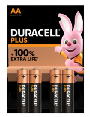 Duracell Pack de 4 piles Alkaline Plus Extra Life MN1500/LR06 Mignon AA