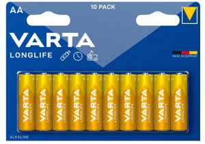 Varta Pack de 10 piles Alkaline, Mignon, AA, LR06, 1.5V Longlife, Blister