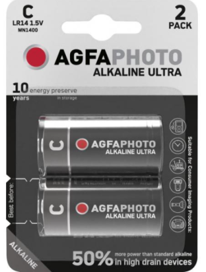 AGFAPHOTO Pack de 2 piles Baby, C, Alkaline, LR14, 1.5V, Blister