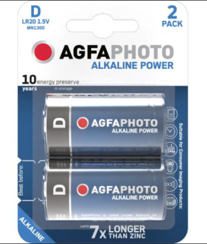 AGFAPHOTO Pack de 2 piles Alkaline, Mono, D, LR20, 1.5V, Blister