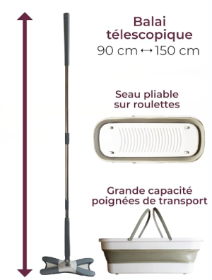 Balai serpillière Twist 360° avec Seau pliable Grande capacité