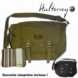 HALTERREGO - SAC U.S avec housse néoprène pour Notebook 7-13"3,Vert kaki