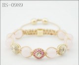 Grossiste bracelet shamballa eyes rose et perle rose pastel