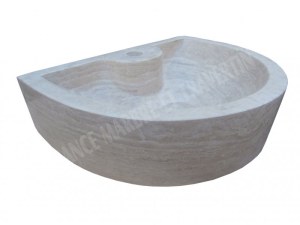 Travertin Beige Vasque Lave Main Mi Lune Place Robinet 40x26 cm