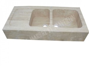 Travertin Classique Beige Évier 2 Bacs 120x60 cm