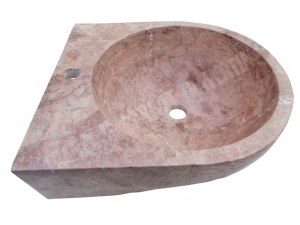 Travertin Rose Vasque Lave Main Demi Ronde 50x42 cm